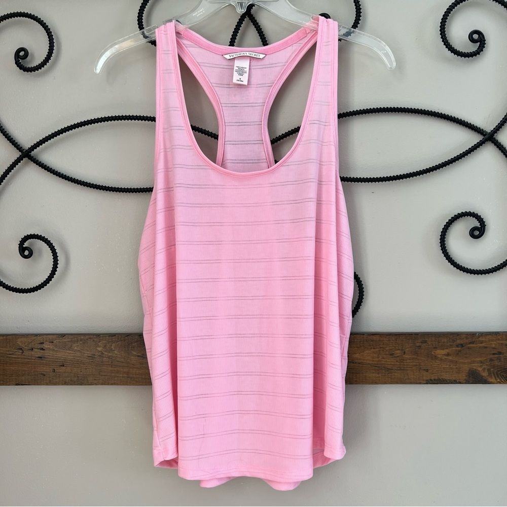 Victoria’s Secret Petal Pink Silver Stipe Racerback Athleisure Yoga Tank Size M - Picture 2 of 13